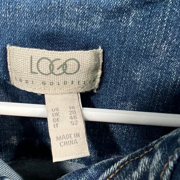 LOGO by Lori Goldstein Denim Jacket with Frayed Hem Medium Vintage Reg 16 - Picture 3 of 9